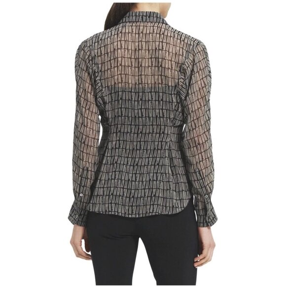NWT Theory Women Size Small Seam Cinch Sheer Shirt in Stripe Tile Grey Multi NEW - Picture 4 of 5